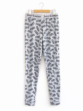 Juicy Couture Grey & Black “Love Juicy” Print Cuffed Pajama Pants – Medium GUC
